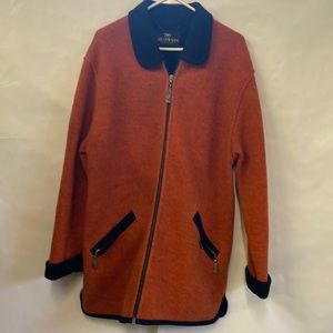 Geisswein wool zip up jacket size 10 burnt orange black trim